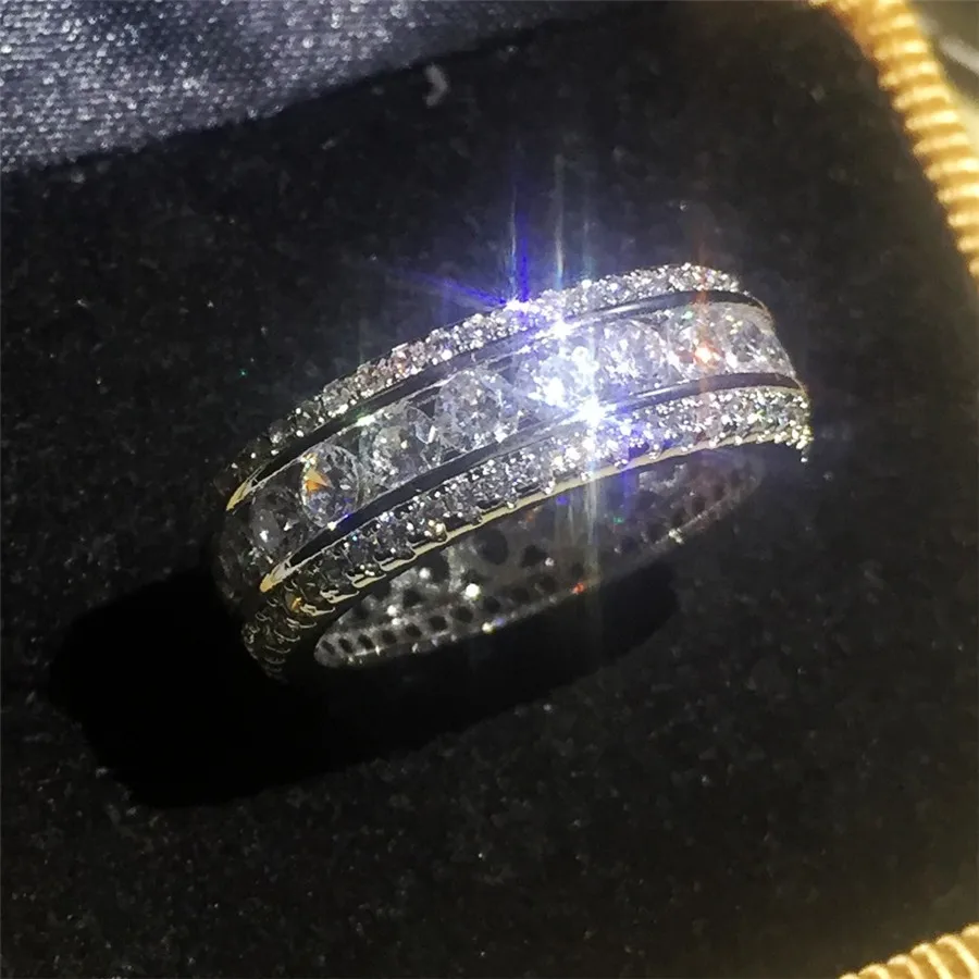Роскошные высококачественные подлинные 10KT кольца из белого золота с полными камнями с паве 5А кольца с цирконием европейский стиль для женщин и мужчин