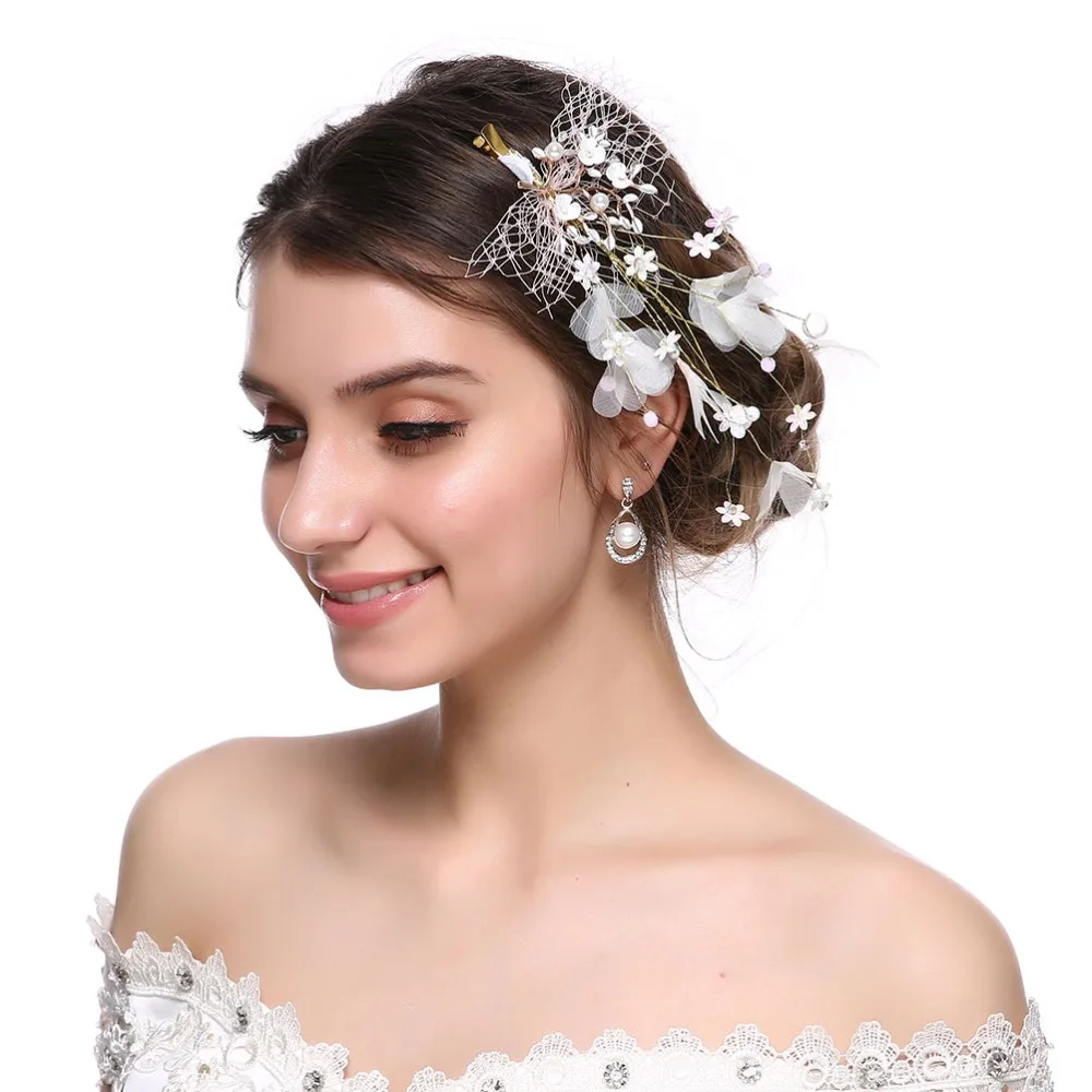 М мизм Модные женские белые заколки сетка свадебный цветок заколка для волос бабочка аксессуар для волос невесты жемчужные Заколки для женщин