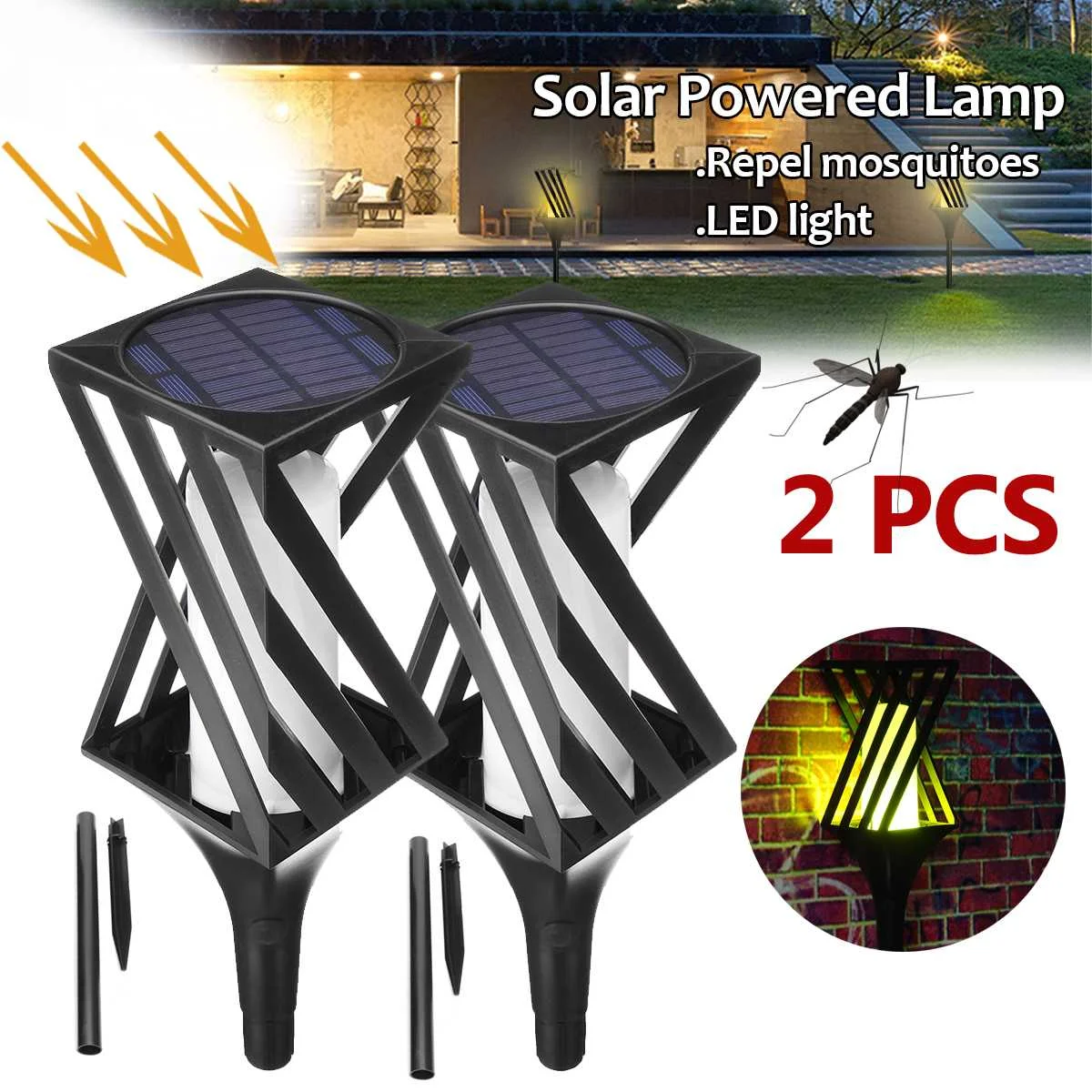 

2 x Waterproof IP65 Outdoor Lights Solar Power Garden Lawn Led Lamp Pathway Landscape Hallway Spotlight Pest Insect Killer