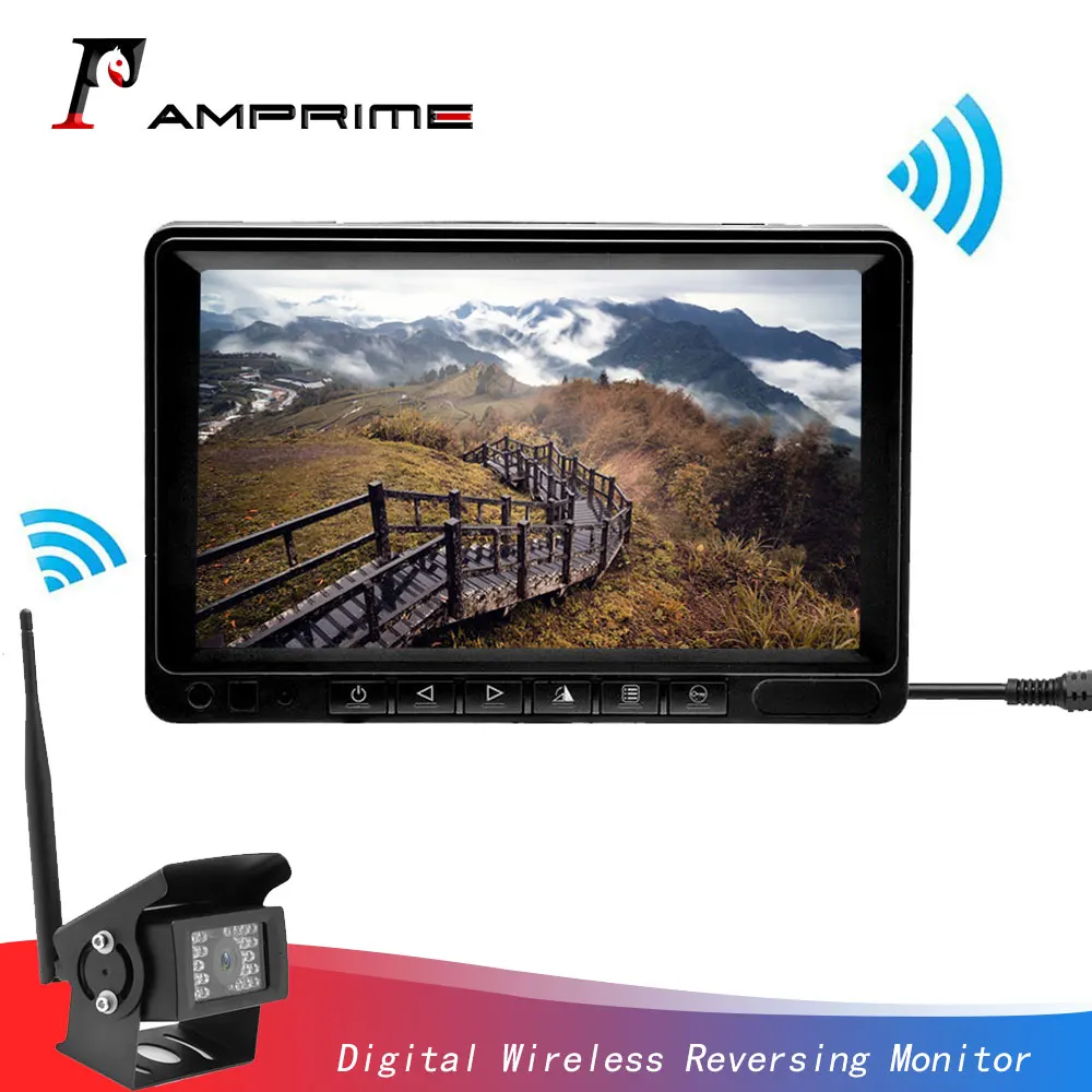 

AMprime 7" Digital Wireless Reversing Monitor Waterproof 28 IR Rear View Backup Camera System For Bus /Trailer/RV/Farm Machine