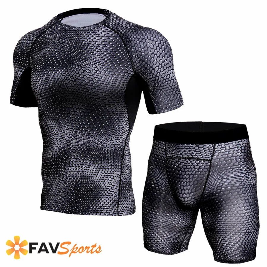

Short sleeve Mens Compression Running Jogging Suits Fitness Gym Clothing set Breathable Workout T-shirt and Sports Pants
