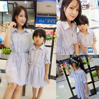 

Mother Daughter Dresses Summer Family Look Set Matching Clothes Cotton Linen Girls Blouse for Mother and Daughter Shirt Dress