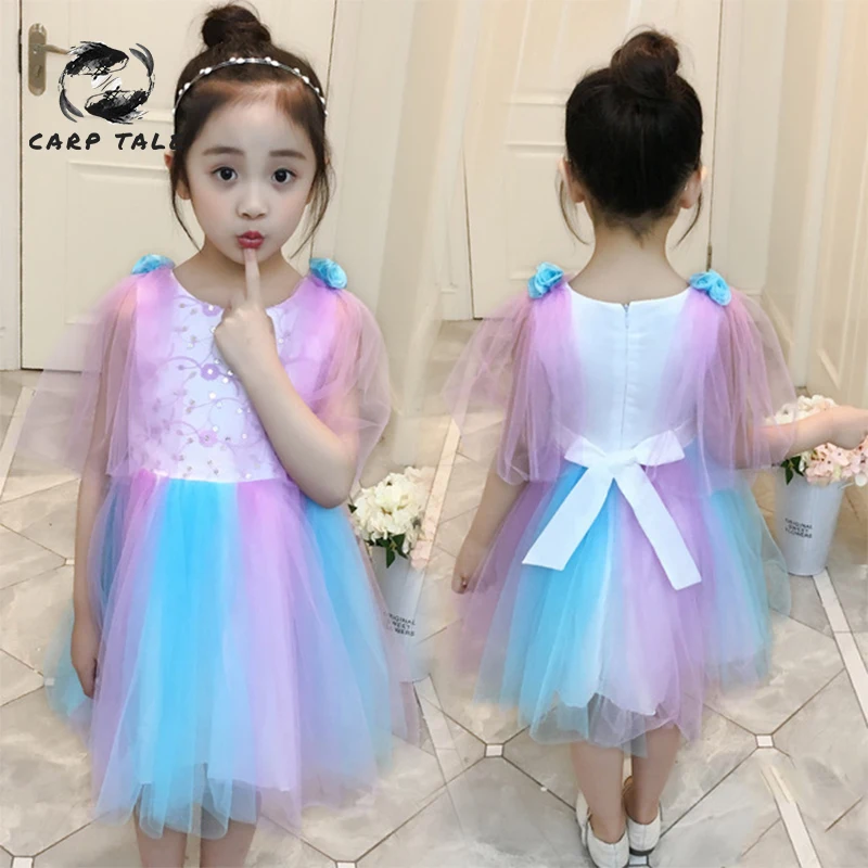 

Fancy children rainbow color matching tulle dress baby girl dress princess dress wedding party costume 2019 summer girls dress