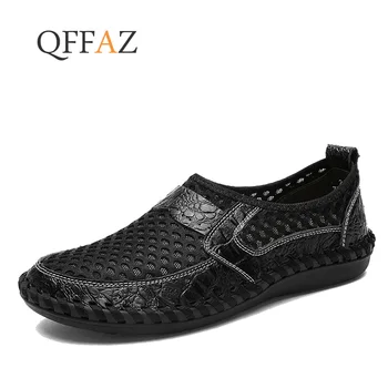 

QFFAZ New 2019 Brand Genuine Leather Summer Men'S Sandals Casual Breathable Handmade Men Shoes Fashion Sandales Sandalias