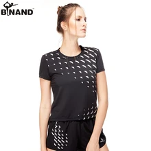 BINAND Женская Спортивная футболка для спортзала, летняя Беговая футболка с круглым воротником и принтом с короткими рукавами для тренировок, фитнеса, быстросохнущая футболка для йоги, 3 цвета