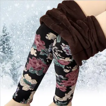 

2018 autumn and winter new flowers plus velvet thick leggings