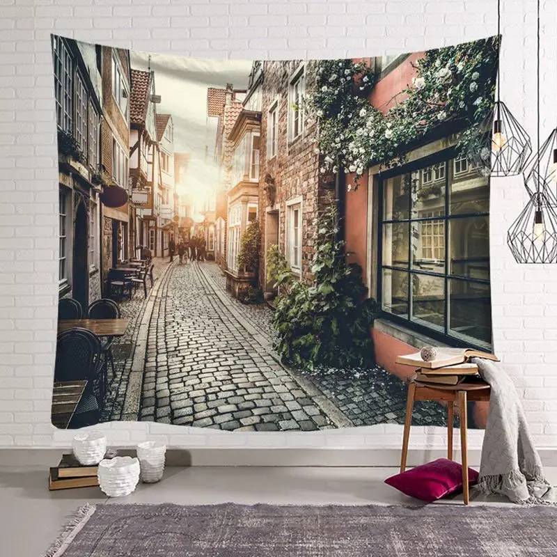 digital printing European street look tapestry scenery wall hanging tapiz nordic dorm house decorative carpet 150*130cm blanket