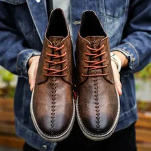 Мужские ботинки из натуральной кожи; сезон весна-осень-зима; Мужская обувь; ботильоны; Мужская зимняя обувь; мужские ботинки; ботинки-дезерты; модная обувь на плоской подошве