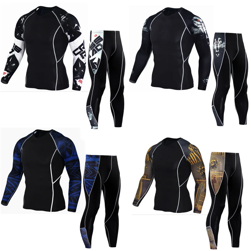 

Romper Men Training Shirt Workout Set Running Clothes Winter Thermal Underwear Sets Men Compression Tracksuit Rashgard male 4XL