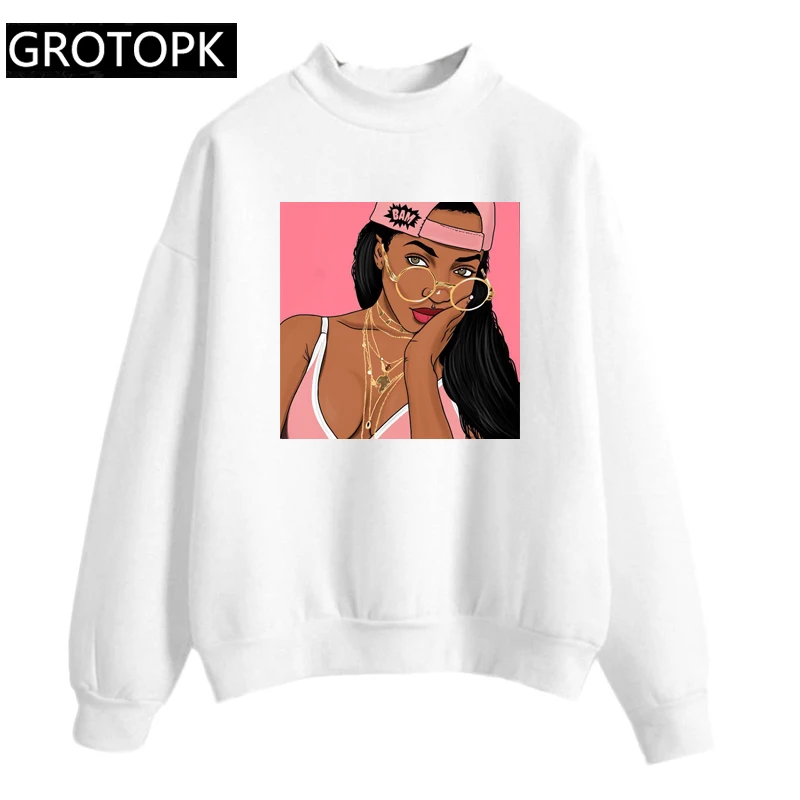 Poppin черная девушка печати толстовки для женщин сексуальная Melanin queen Harajuku Kawaii хип хоп Уличная флисовая Осенняя толстовка с длинными рукавами
