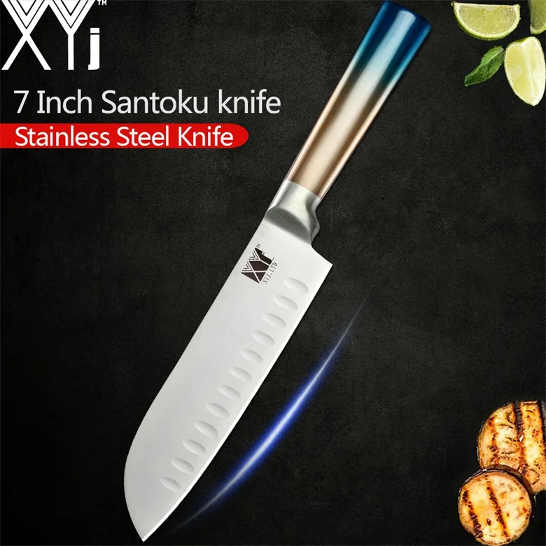 XYj кухонные ножи для очистки овощей утилита Santoku шеф-повара для нарезки хлеба ножи из нержавеющей стали Новое поступление кухонные инструменты аксессуары - Цвет: F.7 inch Santoku