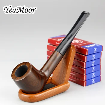 

Classic Straight Smoking Pipe 9mm Filter Ebony Wood Pipe 60pcs Activated Carbon Filter Wooden Stand Tobacco Pipe 10 tools free