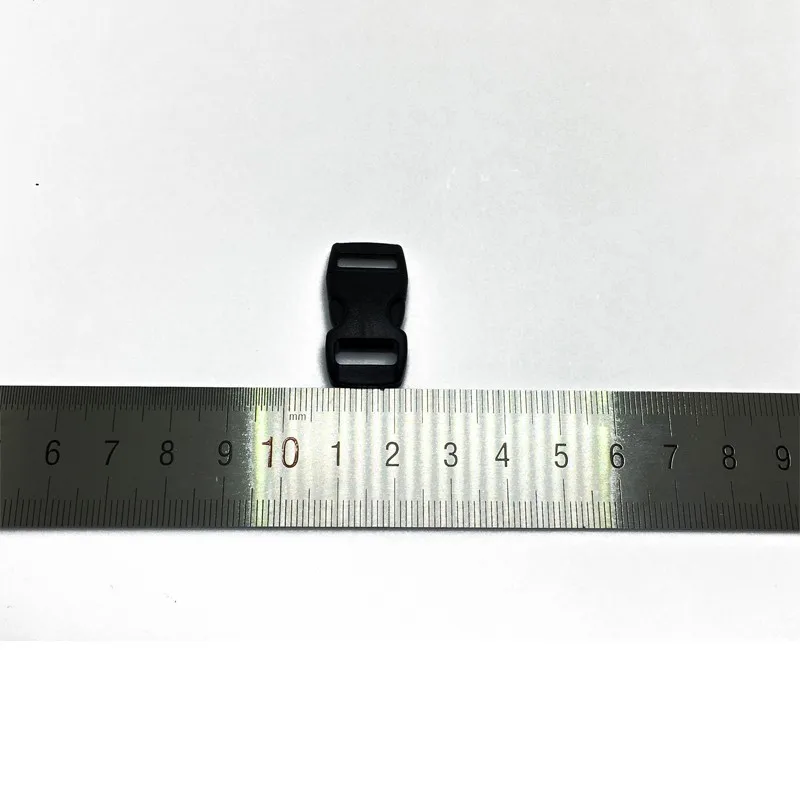100 шт./лот, черный пластик, 3/" /10 мм, изогнутые боковые пряжки, изогнутая застежка для 550, ремни для выживания из Паракорда, лямки