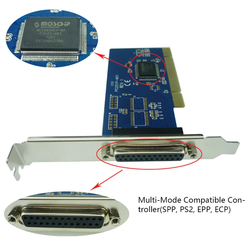 Параллельный порт DB25 принтер LPT для PCI карты конвертер адаптер Win7 Moschip MCS9805