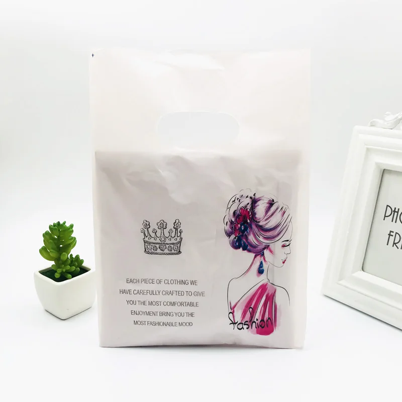 Light Pink Cartoon Girl Letters 20x30cm Plastic Gift Bag With Handles Jewelry Plastic Gift Handle Bags For Shops 50pcs
