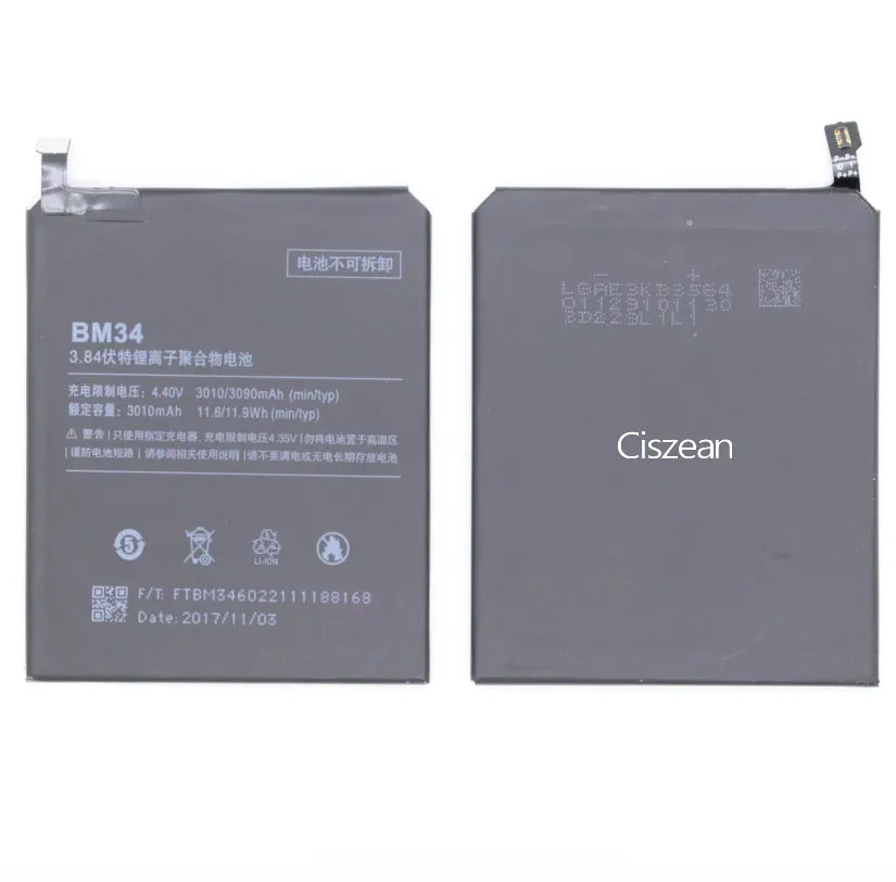 Ciszean 5 шт. 3090 мАч BM34 запасная батарея для Xiaomi Mi Note Pro Bateria Аккумулятор AKKU