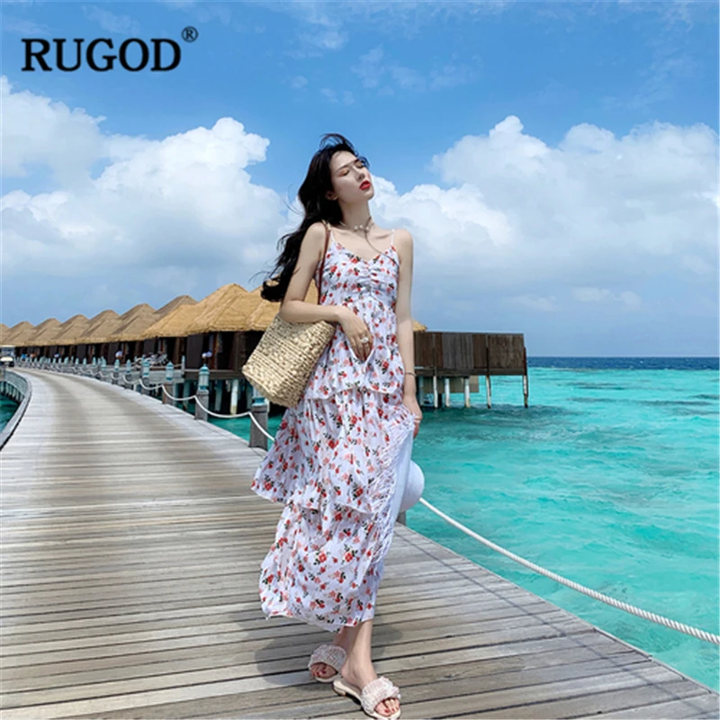 Женское шифоновое платье с цветочным принтом RUGOD повседневное пляжное без