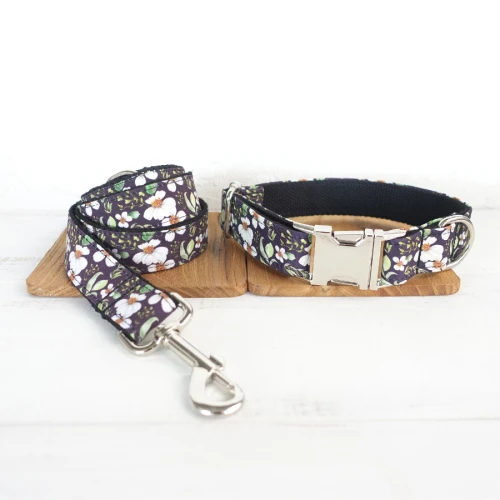 Dog Collar Leash Set MUTTCO Розничная Мода ручной работы мягкий упрямой ошейник для собак с маленькими цветами хризантемы ошейники для собак 5 размеров UDC044 - Цвет: Dog Collar Leash Set