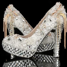 Luxurious Beautiful Lady Dress Shoes Round Toe Women’s Rhinestone Wedding Shoes Pumps High heel Bridal Shoes