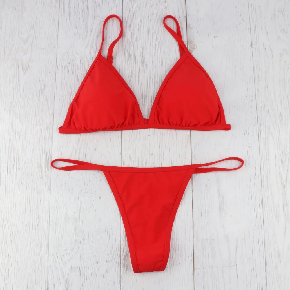 Привлекательный женский купальник бандаж бандо Бикини Набор пуш-ап бразильская пляжная одежда купальники купальник Mujer однотонный Maillot De Bain#15 - Цвет: Red