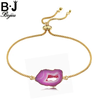 

Bojiu Women Bracelet Colorful Natural Druzy Stone Box Chain Gold-color Copper Adjustable Size New Jewelry Festival Gifts BC165