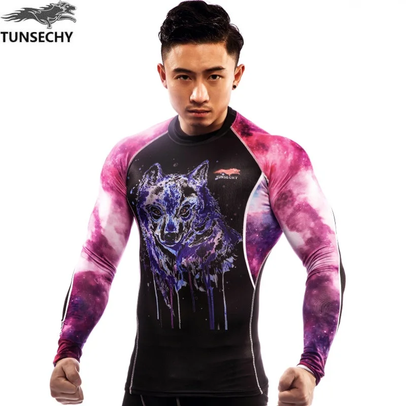 

TUNSECHY Best-selling Brand men's digital printing round collar T-shirt fashion compression long-sleeved T-shirt free shipping