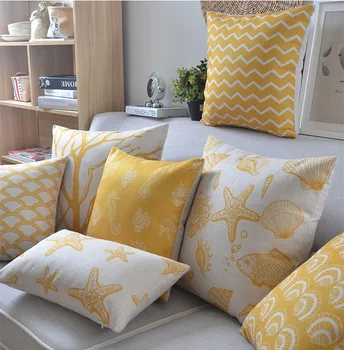 

High quality Linen Pillow Yellow Palm tree Starfish Cushion Nord Style Home Decorative Throw Pillows 45*45cm/30*50cm Cojines