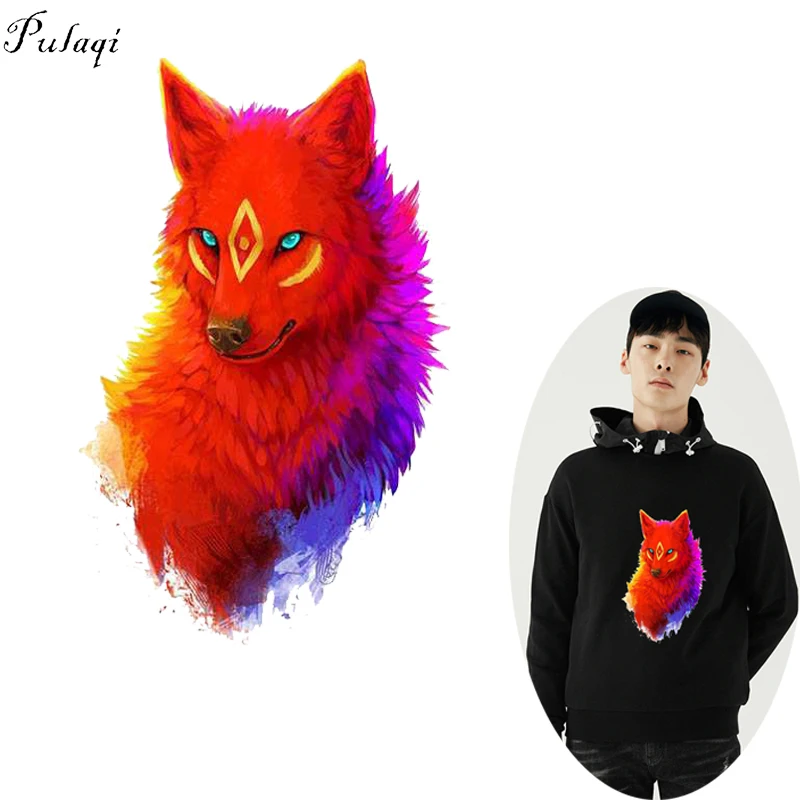 Pulaqi Flame Fox Iron On Patches термопечать Креативные 3D теплопередачи винил для женщин