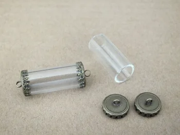 

28x12mm Mini Tube shap glass vial with Two identical bronze crown cap rice bottle Diy glass jewelry necklace pendant