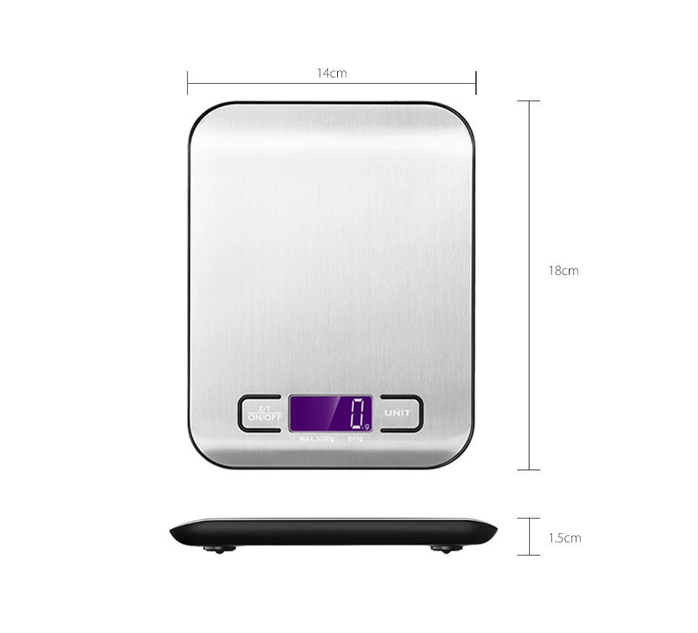 Food Scale Digital Stainless Steel Digital Kitchen Multifunction 5000g/1g Durable And Easy To Clean Measuring Tools