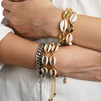 Color oro Shell pulseras para las mujeres delicada pulsera de cadena de perlas encanto pulsera Bohemia pulsera Accesorios de playa