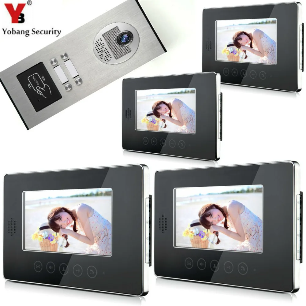 

YobangSecurity Video Door Intercom System 7 Inch Video Door Phone Doorbell Response RFID Access Control 1 Camera 4 Monitor.