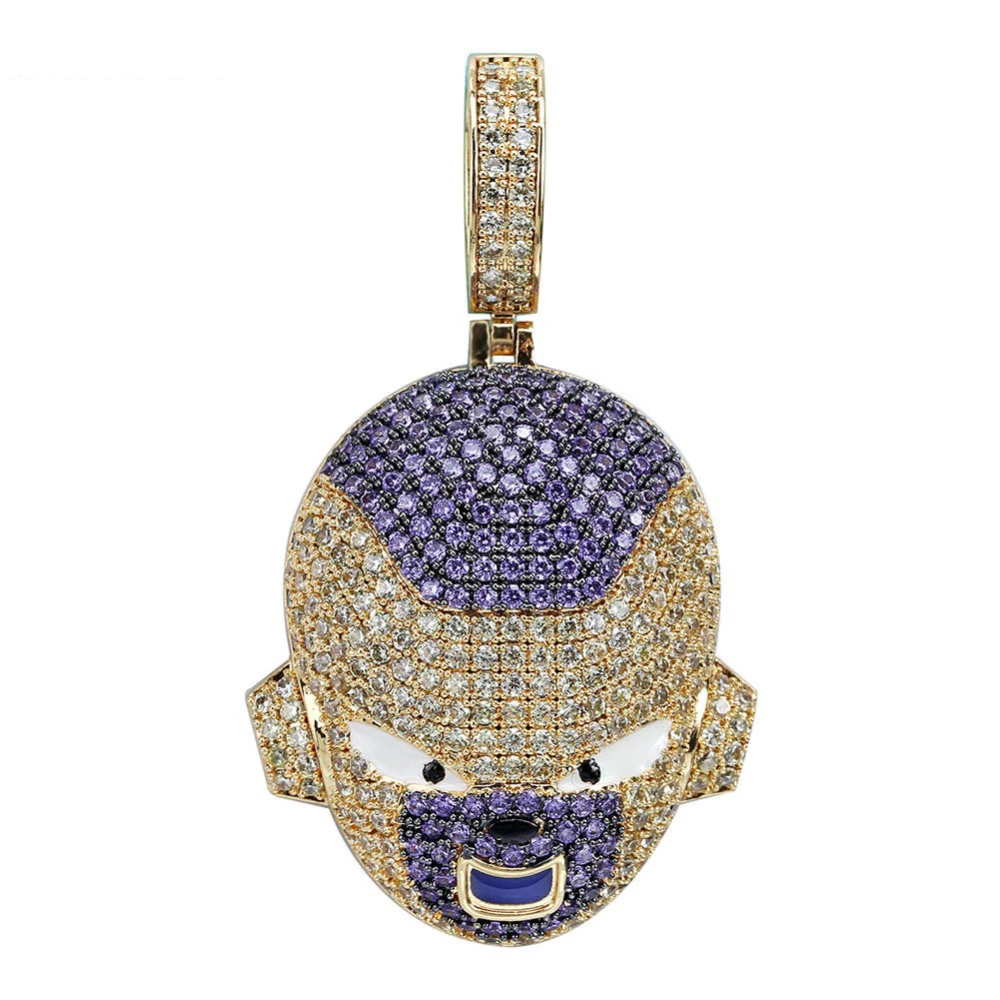 Iced Out цепь аниме игрушка для куклы, Фриза подвеска с кубическим Цирконом ожерелье хип хоп золотой серебряный цвет мужские подвески цепь ювелирные изделия