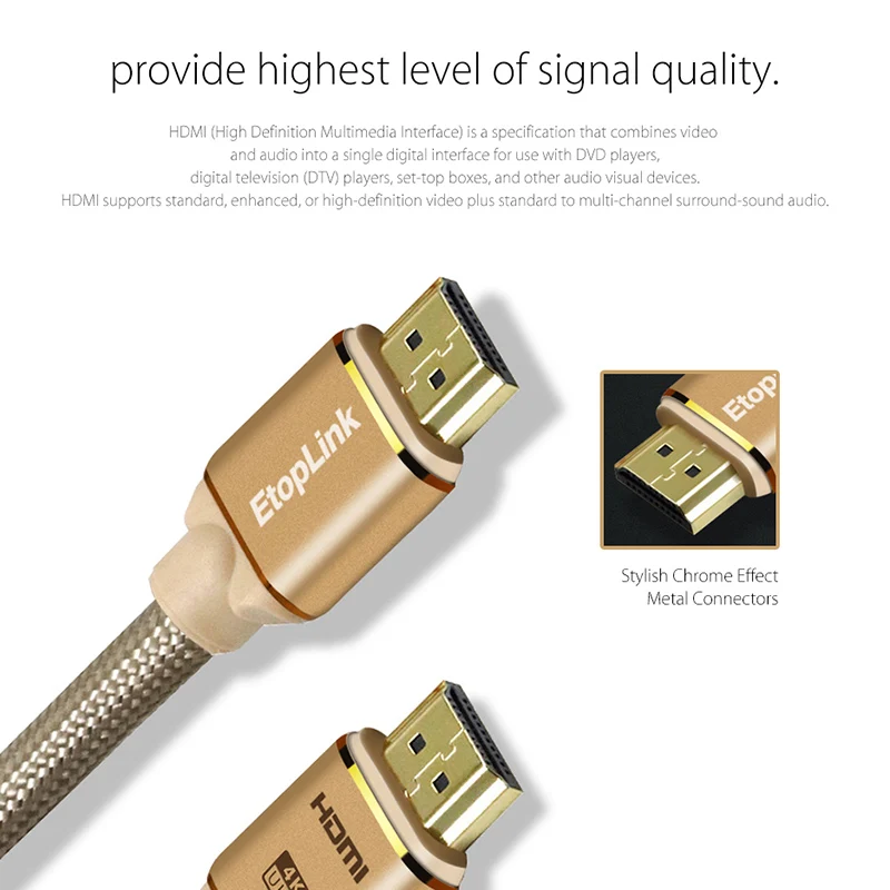 EtopLink Золотой HDMI кабель 2 0 к 4K адаптер 3D для PS3 проектор HD LCD Apple TV компьютер 1 м 8 3 5 10