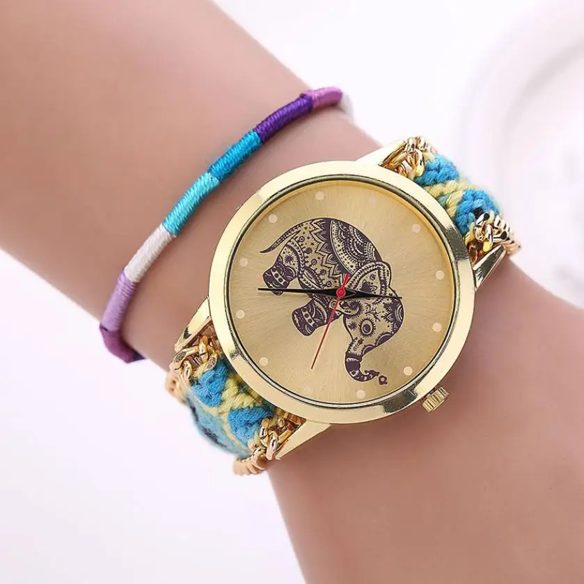 

Splendid Hot Marketing Womens Girl Handmade Weaved Braided Elephant Bracelet Dial Quarzt Watch