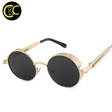 CLEARCODE Gothic Steampunk Mens Sunglasses Coating Mirrored Sun Glasses Round Circle Sun glasses Retro steampunk goggles CC0894