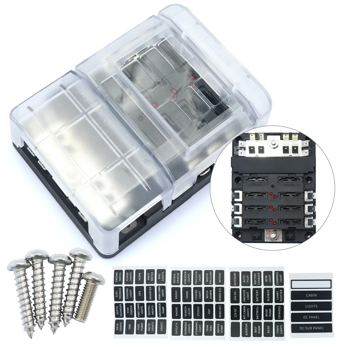 6 Way DC32V 100A Blade Fuse Blocks Quick Terminals with +12P Negative