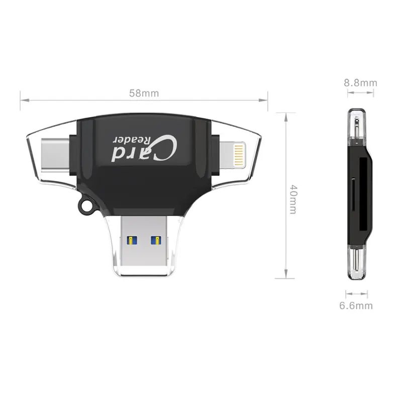 EASYA 4 в 1 OTG кардридер адаптер мини-usb 2,0 памяти с TF слот для карты SD лампа с регулируемой яркостью/Тип-c/Micro USB/USB 2,0 для телефона из поликарбоната