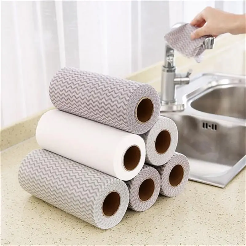 

50Pcs/reel Non-stick Oil Non-woven Kitchen Disposable Dish Cloth Household Cleaning Dry And Wet Dual-use Dish Towel Lazy Rag