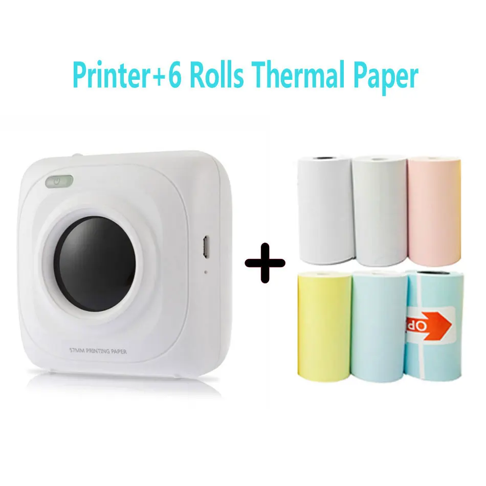 Portable Bluetooth Printer Photo Printer Mini Printer Portable Pictures Printer for Mobile Phone Android iOS Windows - Цвет: P1 6 rolls paper