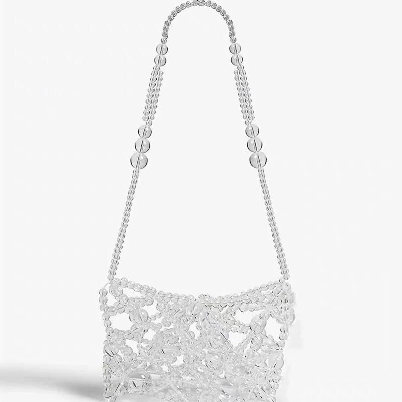 

2019 Crystal Bead Single Shoulder Bag Fashion Women Korean Fashion Beads Handmade Beaded Transparent Gold Bag