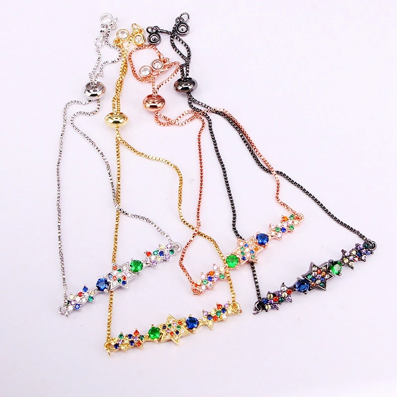 6 шт., Радуга Модные Элегантные CZ микро проложить Шарм звезды бар браслеты со стразами слайдер Высокое качество Красочные циркония ювелирные изделия подарки