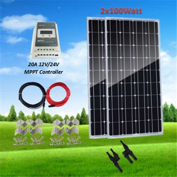 

200W Solar Panel Plate Sunpower Monocrystalline Silicon Cell Module Kit with MPPT 20A Controller for Battery Charge RV Off Grid