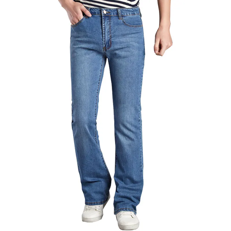 2019 New Mens Slim Flared Leg Jeans Mid Waist Long Flare Jeans For Men Bootcut Blue Jeans Hommes Bell Bottom Jeans Men