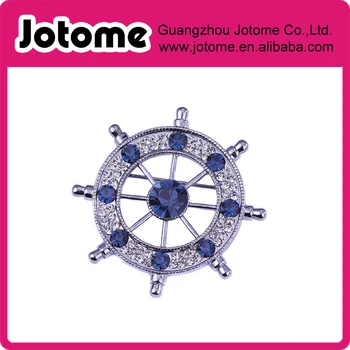

Blue Crystal Ship Wheel Navy Marine Sailor Brooches and Pins