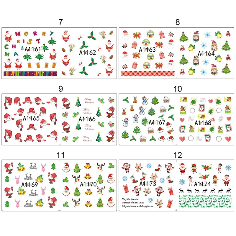 2 листа Рождественская тема ногтей водяные наклейки для ногтей искусство переводные наклейки лось Санта декоративный для маникюра DIY