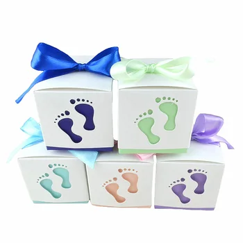 

50pcs/lot Baby Footprint Laser Cut Candy Box Baby Shower Party Favors Gift Paper Boxes Kids Birthday Party Supplies