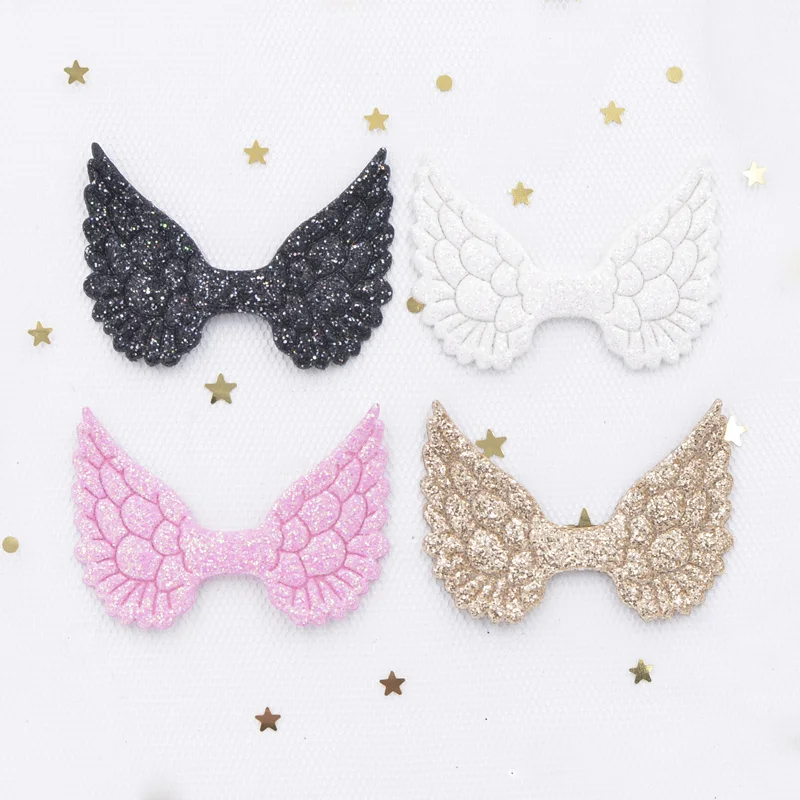 

Wholesale 100Pcs 46*32mm Glitter Powders Angel Wing Appliques Colorful Fairy Wing for DIY Clothes Headwear Bow Decor Patches S99