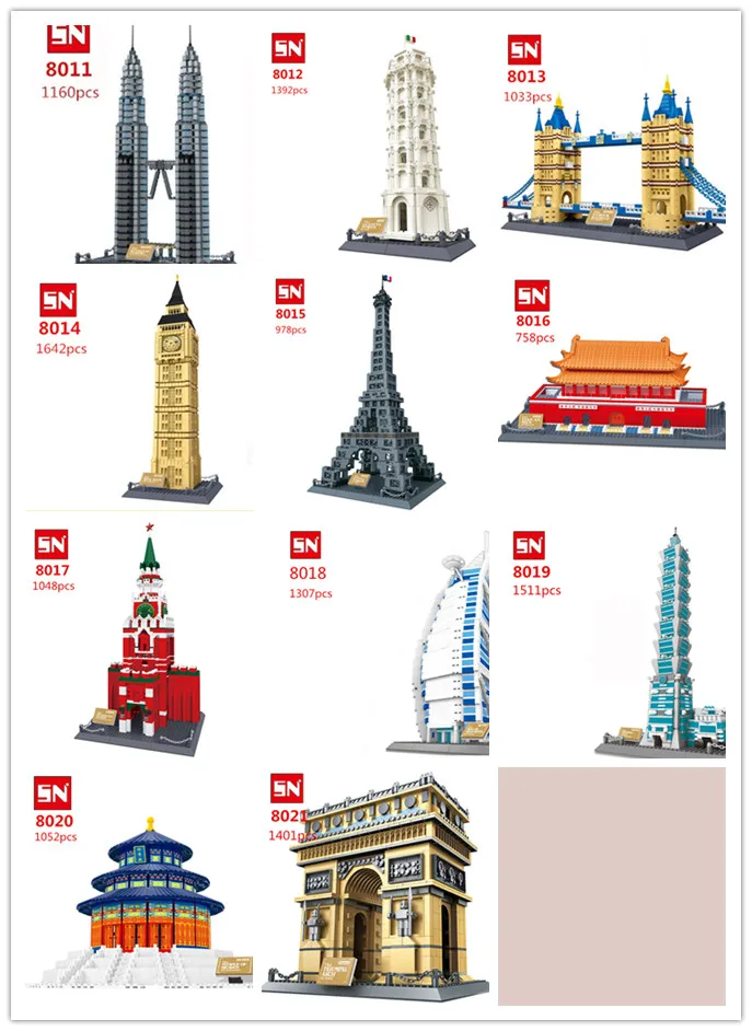 8015 3D DIY 978 шт большие блоки-кирпичики наборы строительных блоков развивающие блоки игрушки Эйфелева башня Парижа