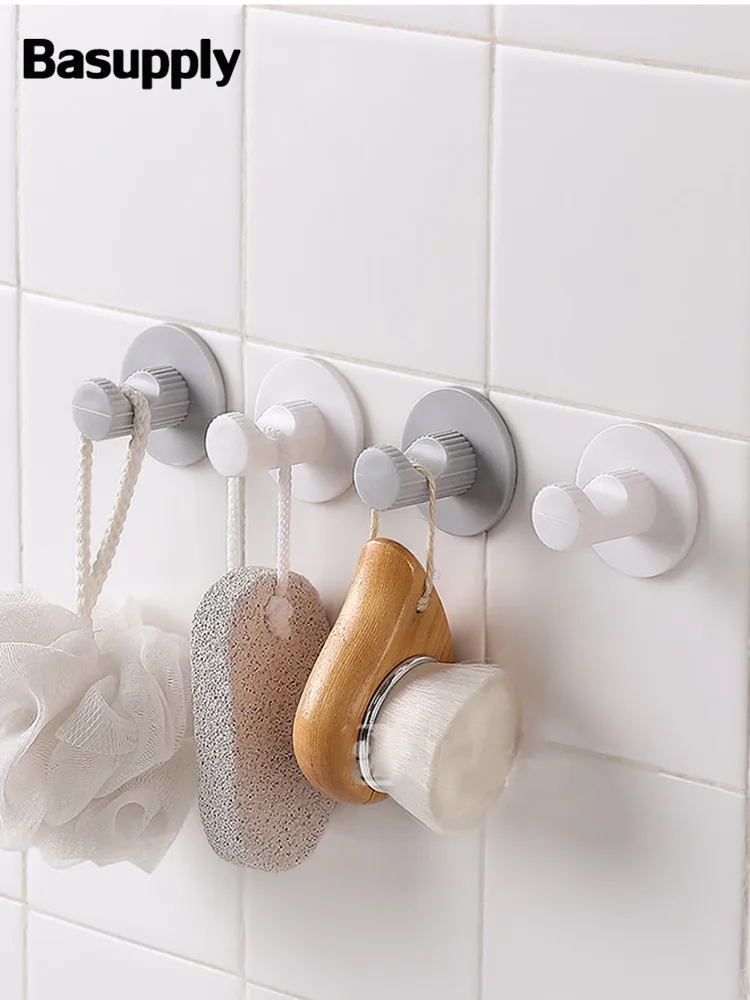 

Basupply 4Pcs/lot Bathroom Wall Hook Kitchen Hanger Holder no Drill Needed Pot Rack Brush Hanging Wall Hook Bathroom Accessories